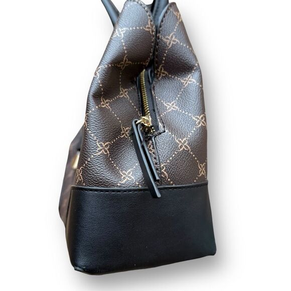 Nine West Brooklyn Jet Set Satchel Brown Black Logo Polyurethane Bag Purse Tote - Picture 5 of 9